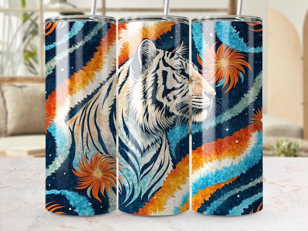 White Tiger Tumbler Wrap: Floral Stripes, 20oz Skinny Tumbler (Digital Download Design)