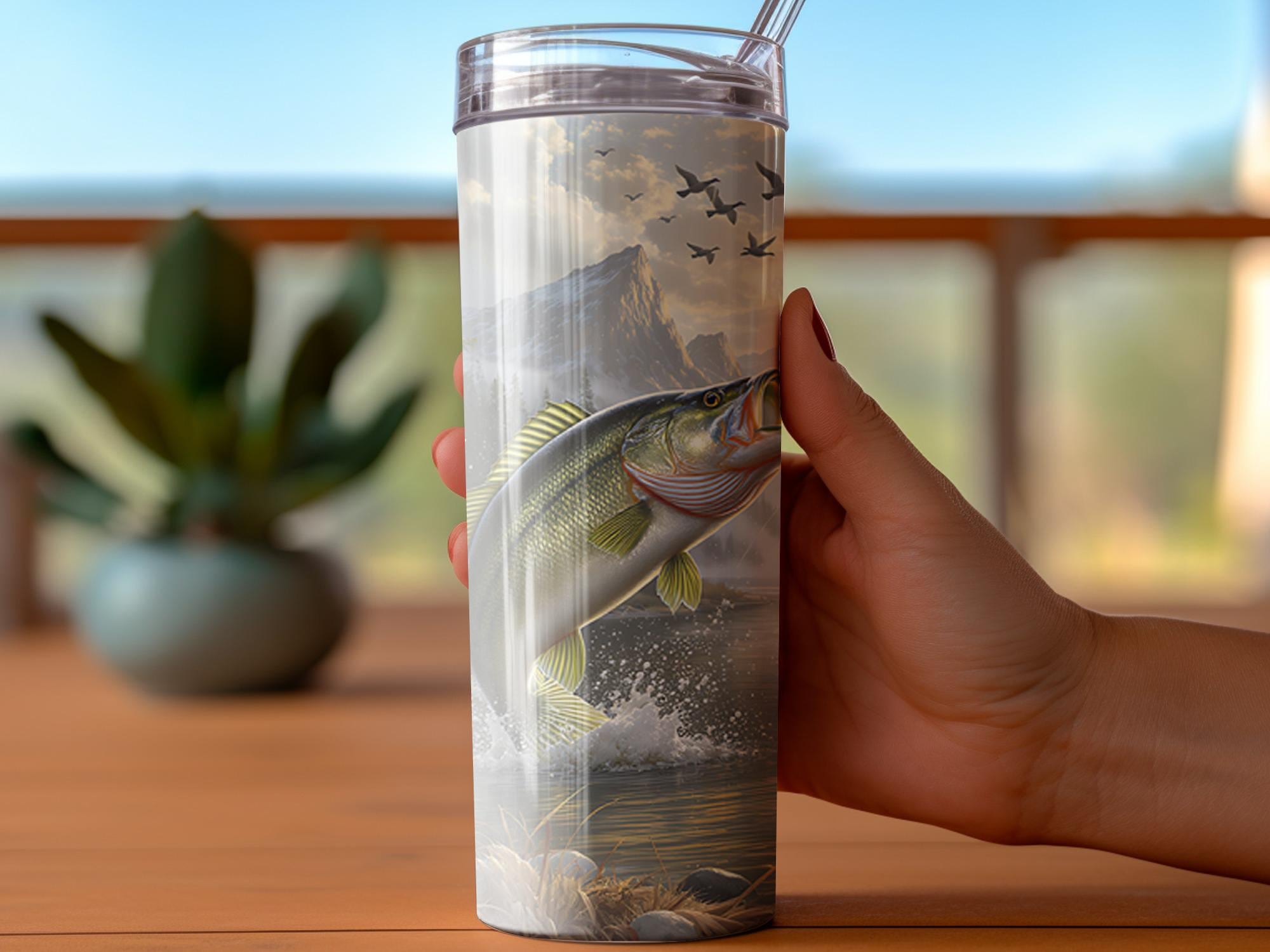 Bass Fishing Tumbler Wrap: Man Catching Fish PNG (Digital Download)