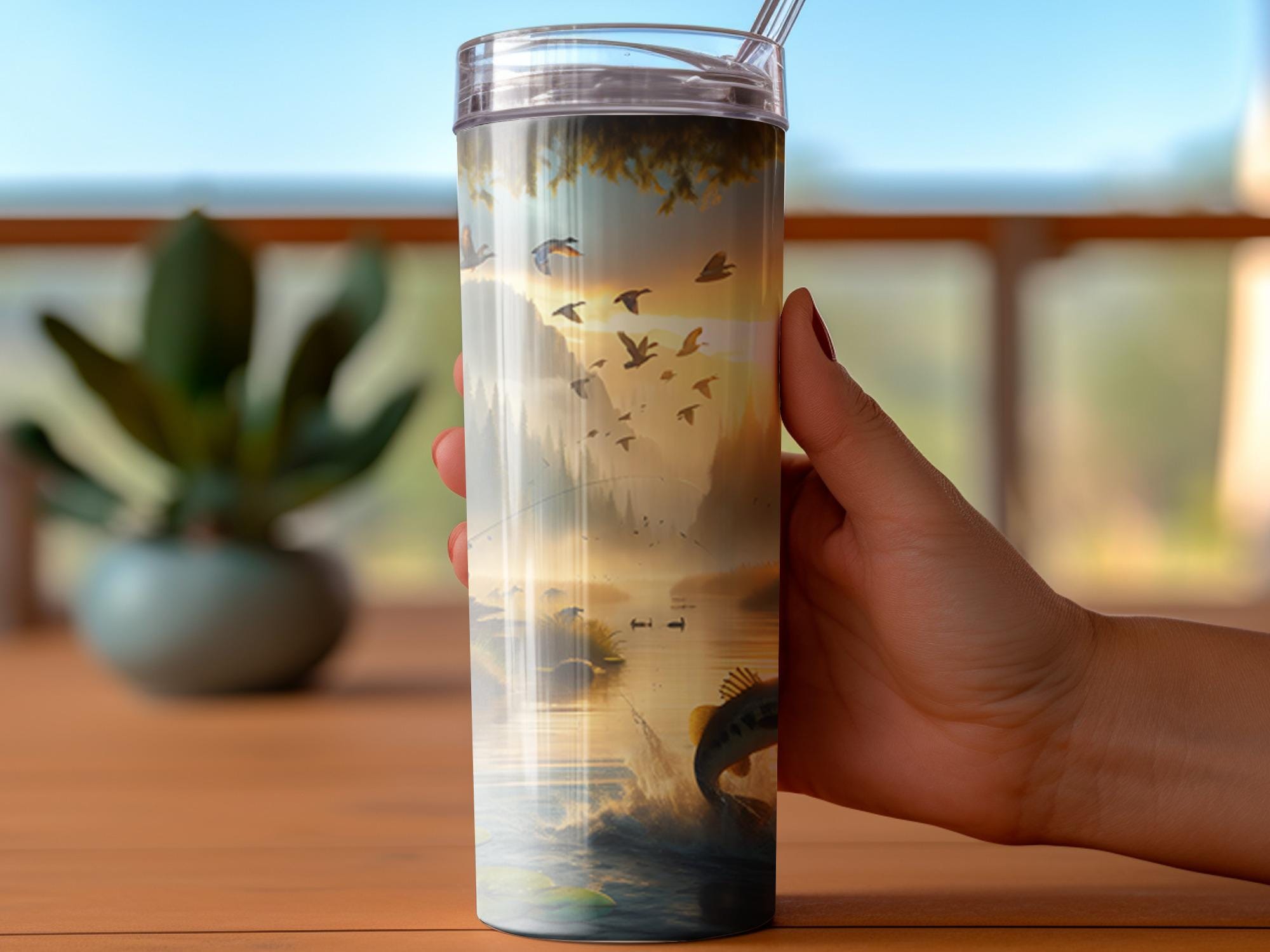 Bass Fishing Tumbler Wrap: Lake Sublimation Design (Digital Download)