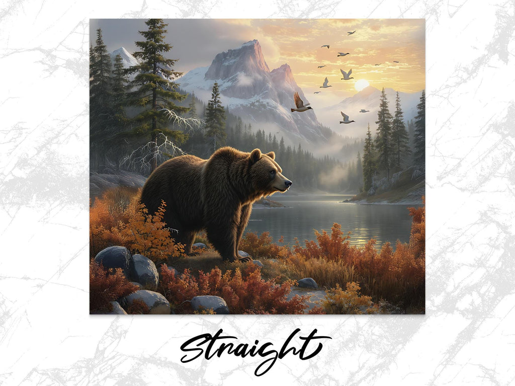 Grizzly Bear Mountain Lake Tumbler Wrap: Wildlife Scene (Digital Download)