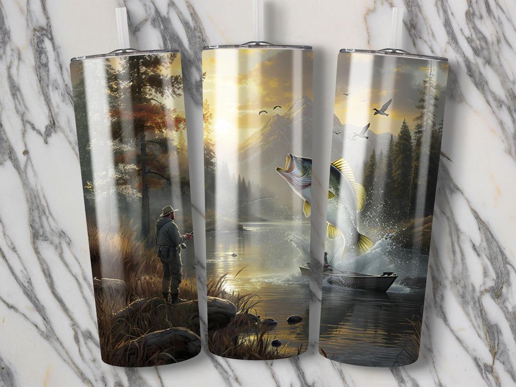 Bass Fishing Tumbler Wrap: Fisherman Sublimation Design (Digital Download PNG)