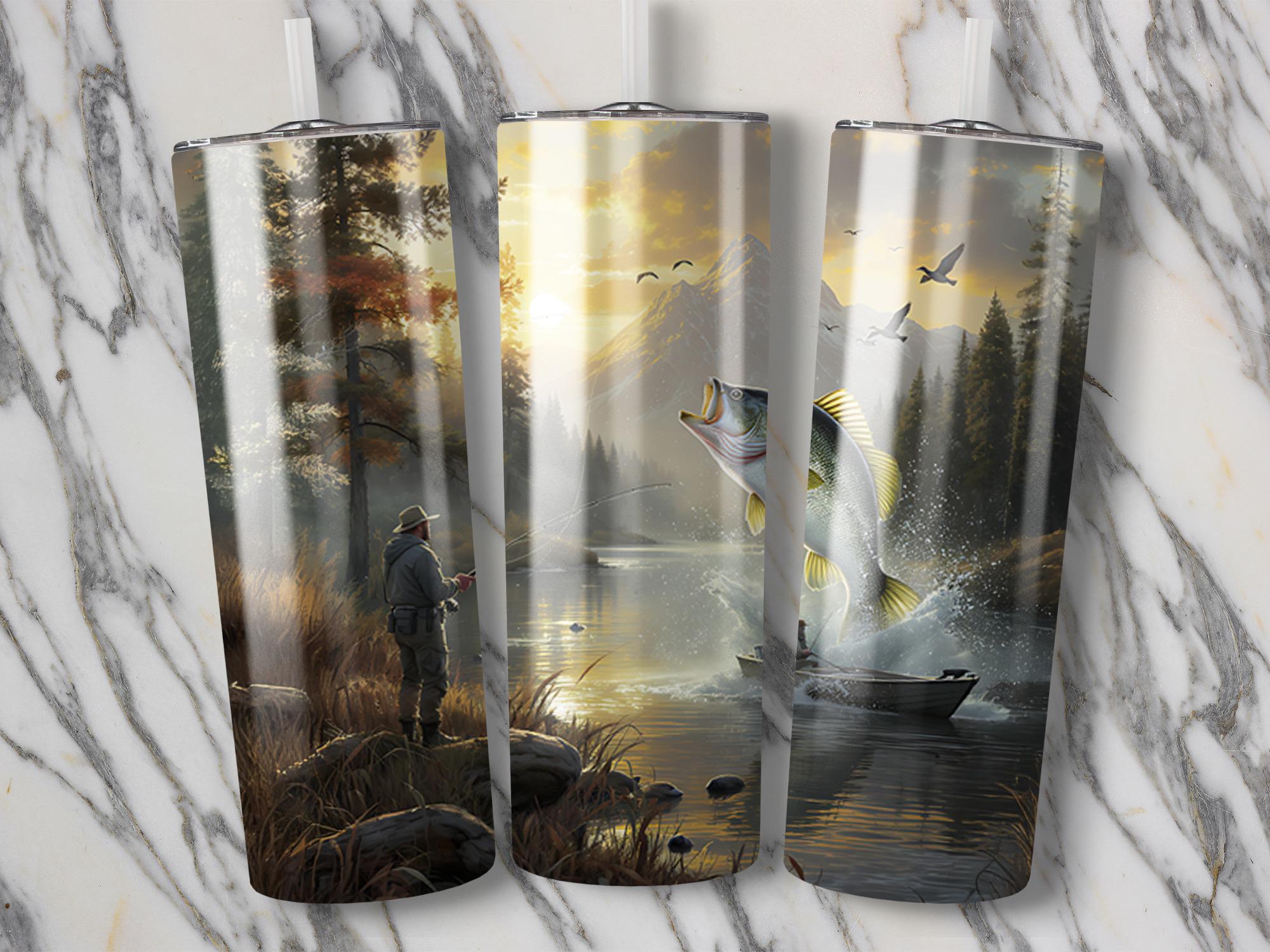 Bass Fishing Tumbler Wrap: Fisherman Sublimation Design (Digital Download PNG)