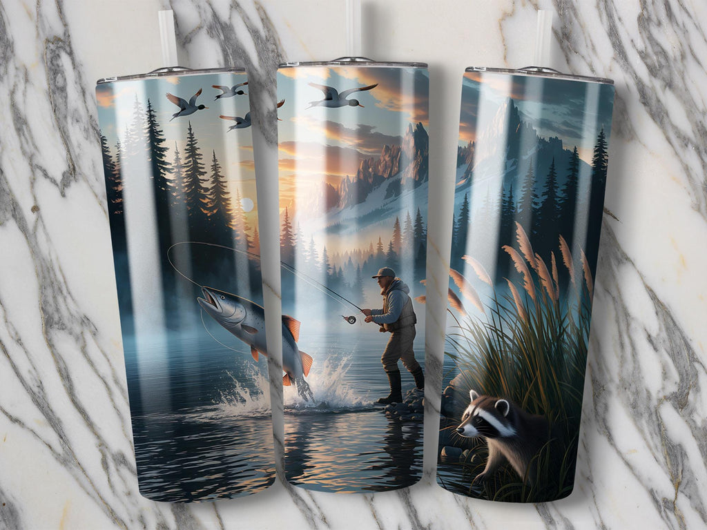 Mountain Lake Fishing Tumbler Wrap: Wildlife Sublimation Design (Digital Download)