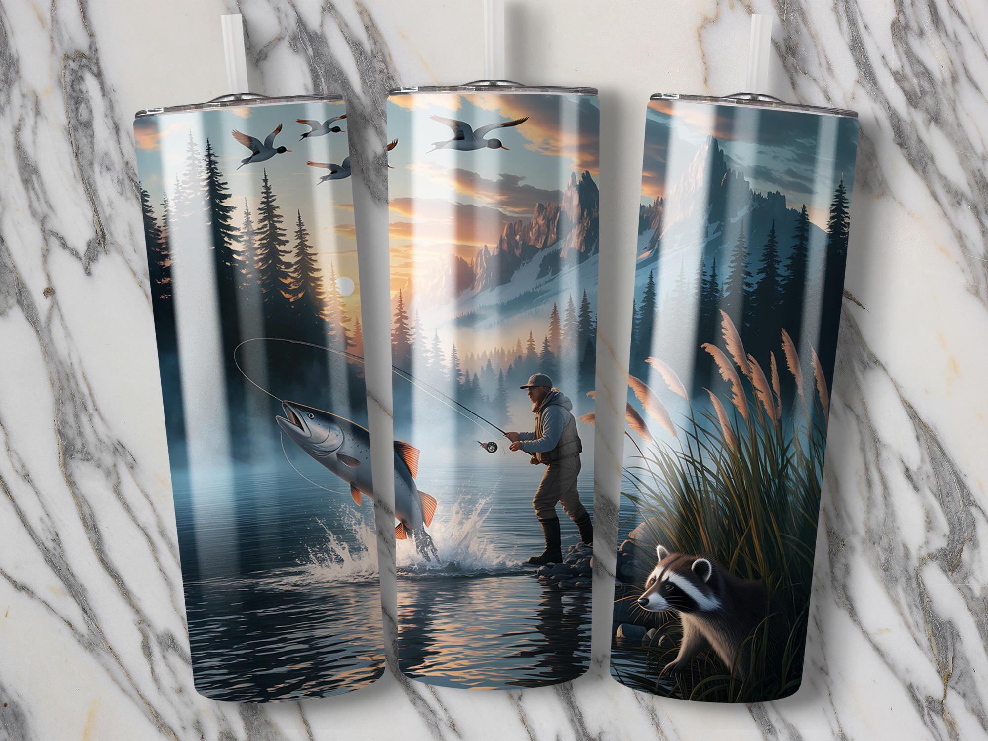 Mountain Lake Fishing Tumbler Wrap: Wildlife Sublimation Design (Digital Download)