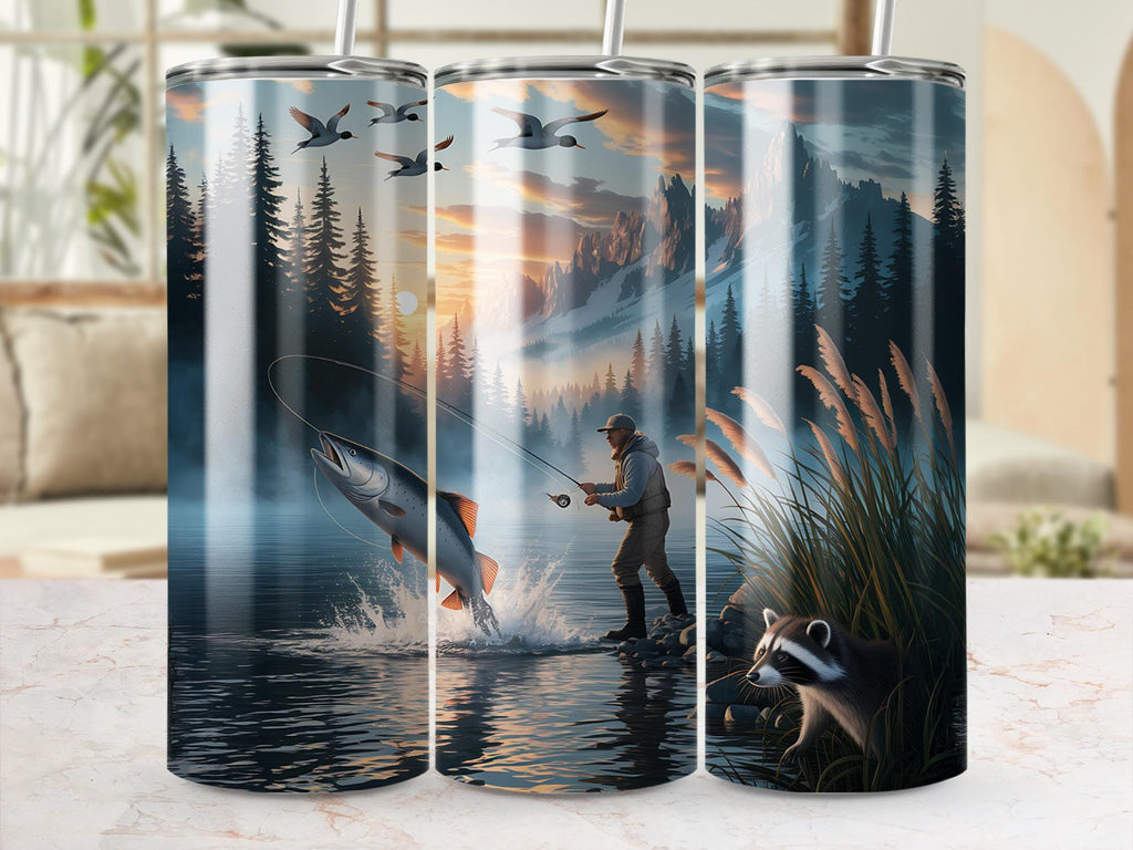 Mountain Lake Fishing Tumbler Wrap: Wildlife Sublimation Design (Digital Download)