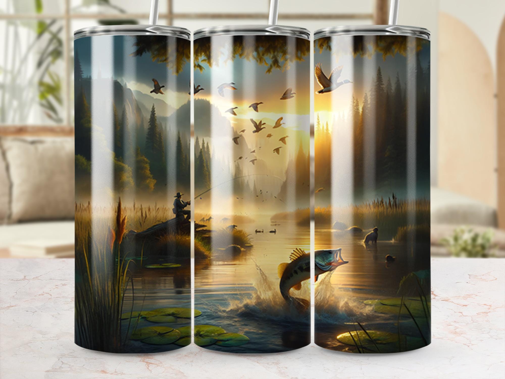 Bass Fishing Tumbler Wrap: Lake Sublimation Design (Digital Download)