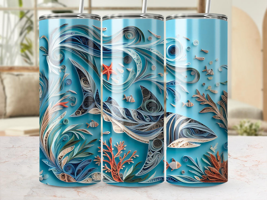 Shark Tumbler Wrap: Paper Quilling Ocean Design (Digital Download PNG File for 20oz Tumblers)