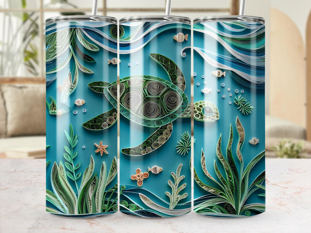Sea Turtle Tumbler Wrap: Paper Quilling Ocean Design (Digital Download)