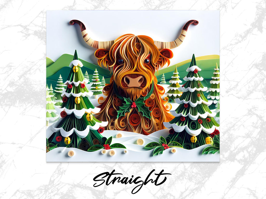 Highland Cow Tumbler Wrap: Christmas Bull Paper Quilling (Digital Download)