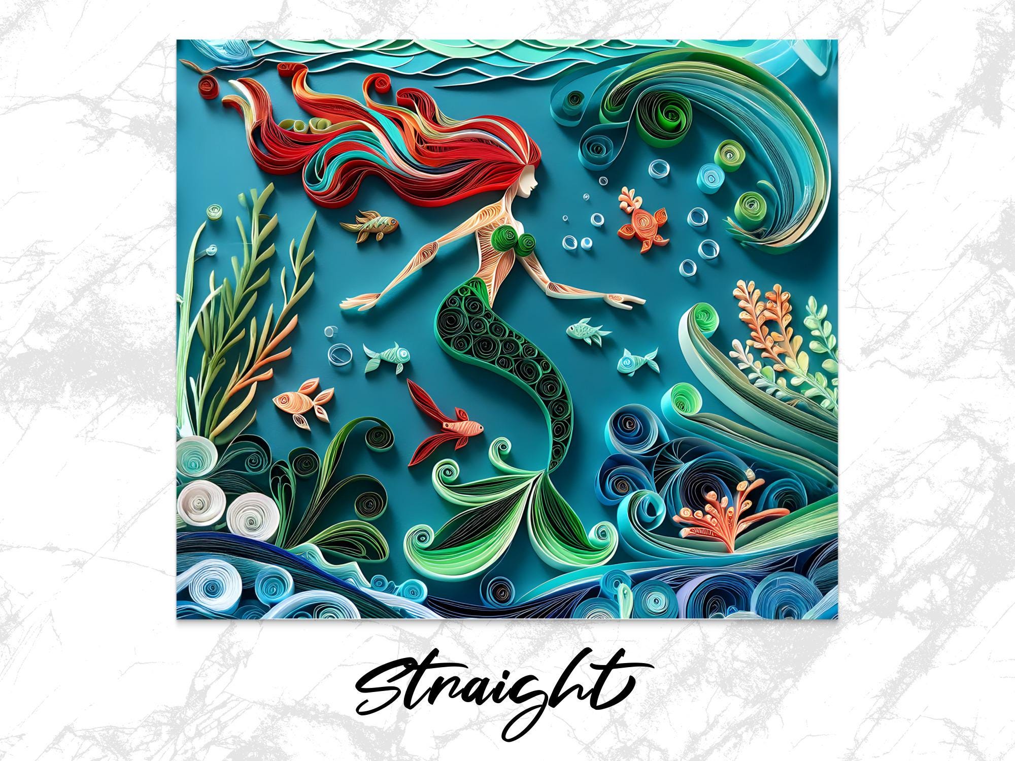 Mermaid Tumbler Wrap: Paper Quilling Ocean Design (Digital Download PNG Files 20oz Tumbler )