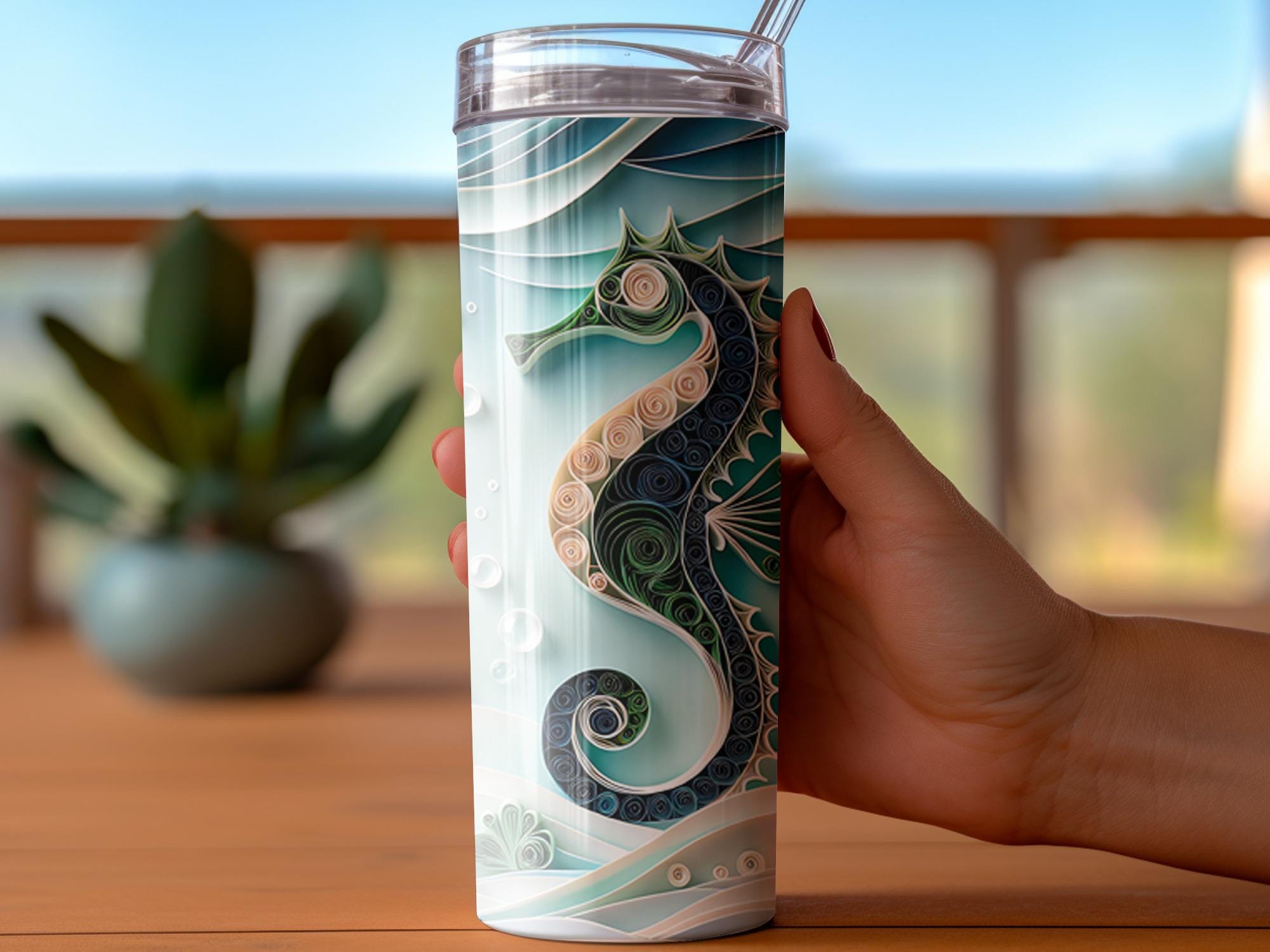 Seahorse Tumbler Wrap, 20oz Skinny Tumbler PNG, Paper Quilling, Ocean life Sublimation Designs, Sea Life Tumbler Wrap, Download