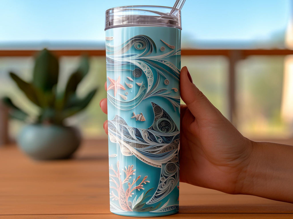 Shark Tumbler Wrap: Paper Quilling Ocean Design (Digital Download PNG File for 20oz Tumblers)