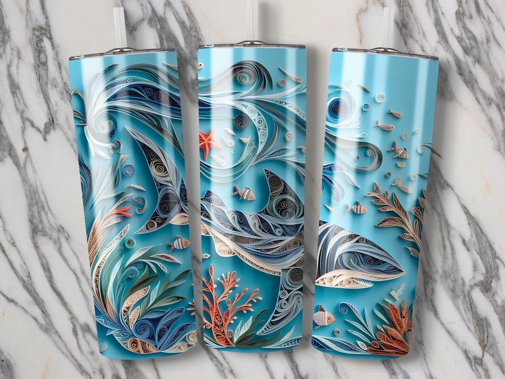 Shark Tumbler Wrap: Paper Quilling Ocean Design (Digital Download PNG File for 20oz Tumblers)