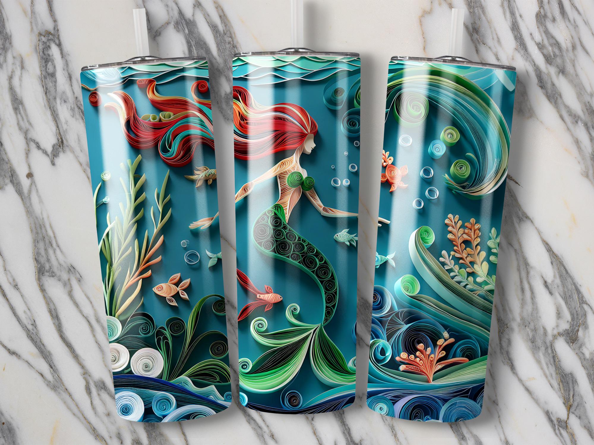 Mermaid Tumbler Wrap: Paper Quilling Ocean Design (Digital Download PNG Files 20oz Tumbler )