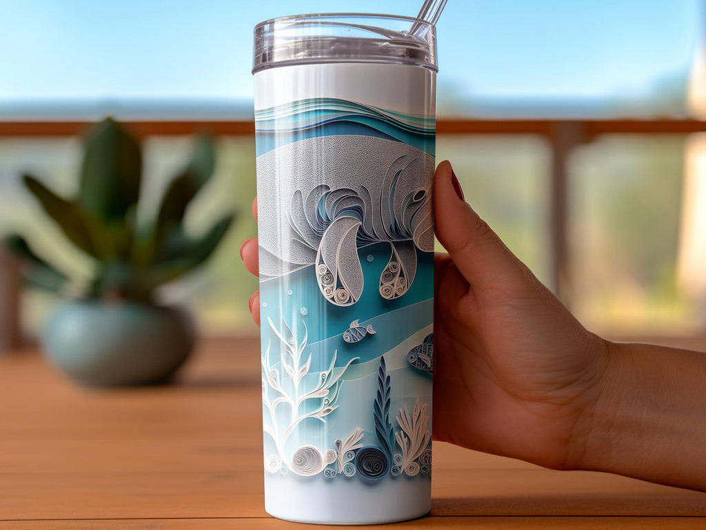 Manatee Tumbler Wrap: Ocean Sea Life Sublimation Design (Digital Download PNG File 20oz Tumbler )