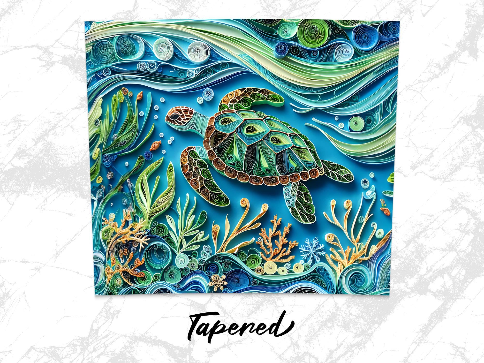 Quilled Sea Turtle Tumbler Wrap: Ocean Sublimation Design (PNG Digital Download)