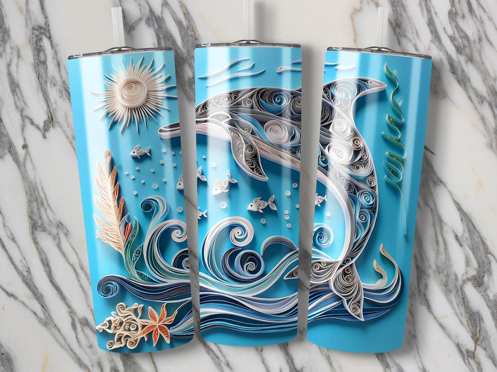 Dolphin Tumbler Wrap: Quilling Art Ocean Design (20oz Tumbler Digital Download PNG)