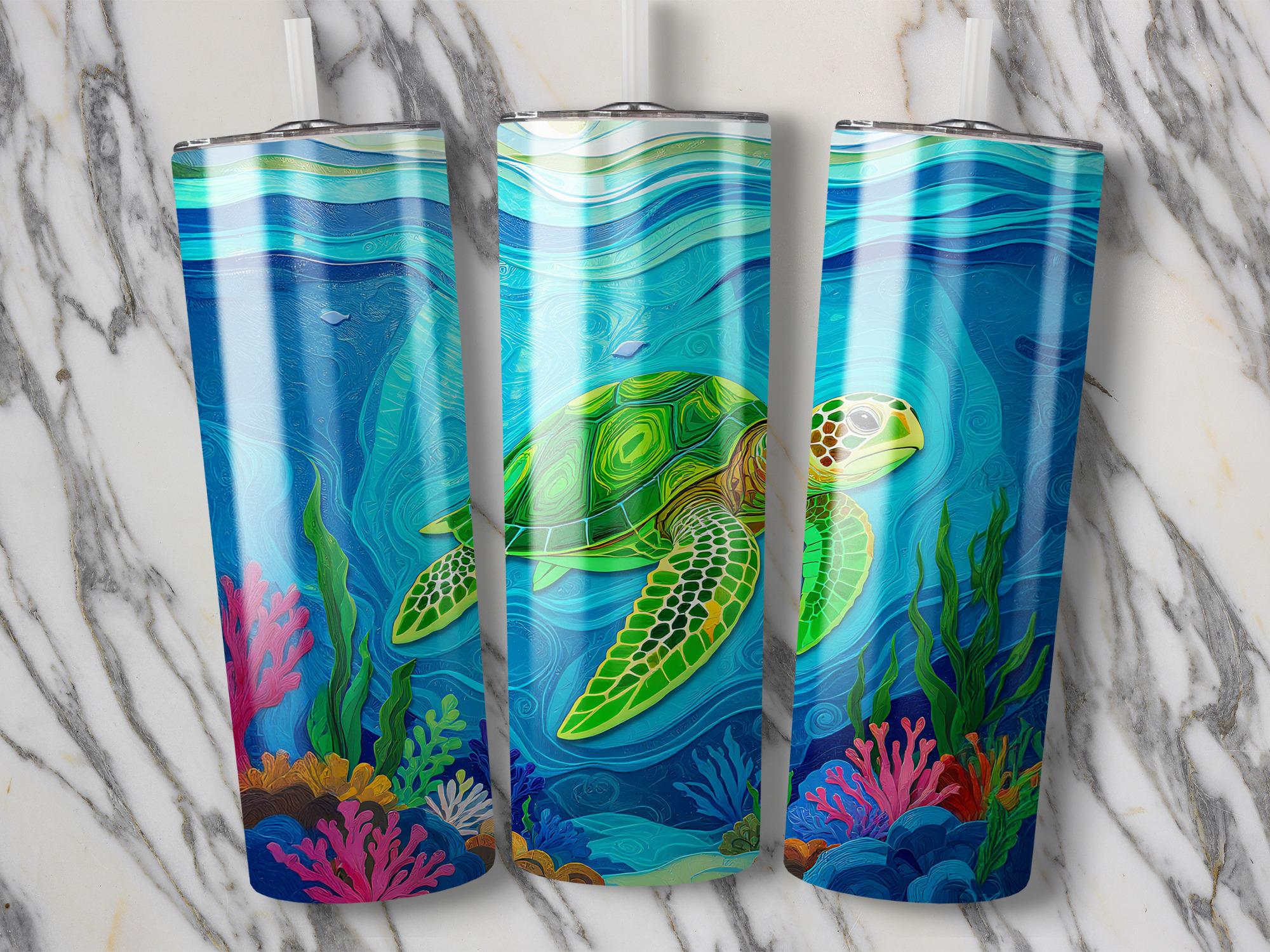 Sea Turtle Tumbler Wrap: Green Ocean Life Sublimation Design (Digital Download 20oz PNGs)