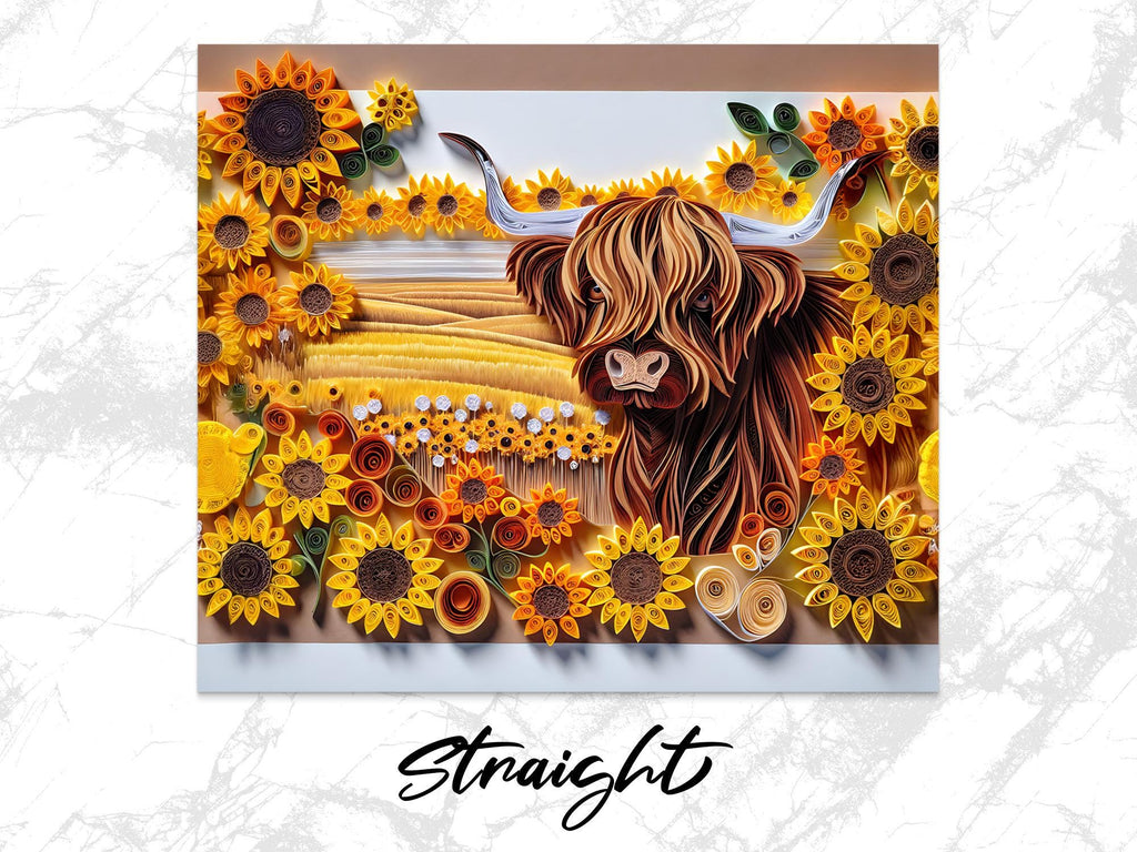 Highland Cow Tumbler Wrap: Sunflower Floral PNG (Digital Download 20oz Tumbler Design)