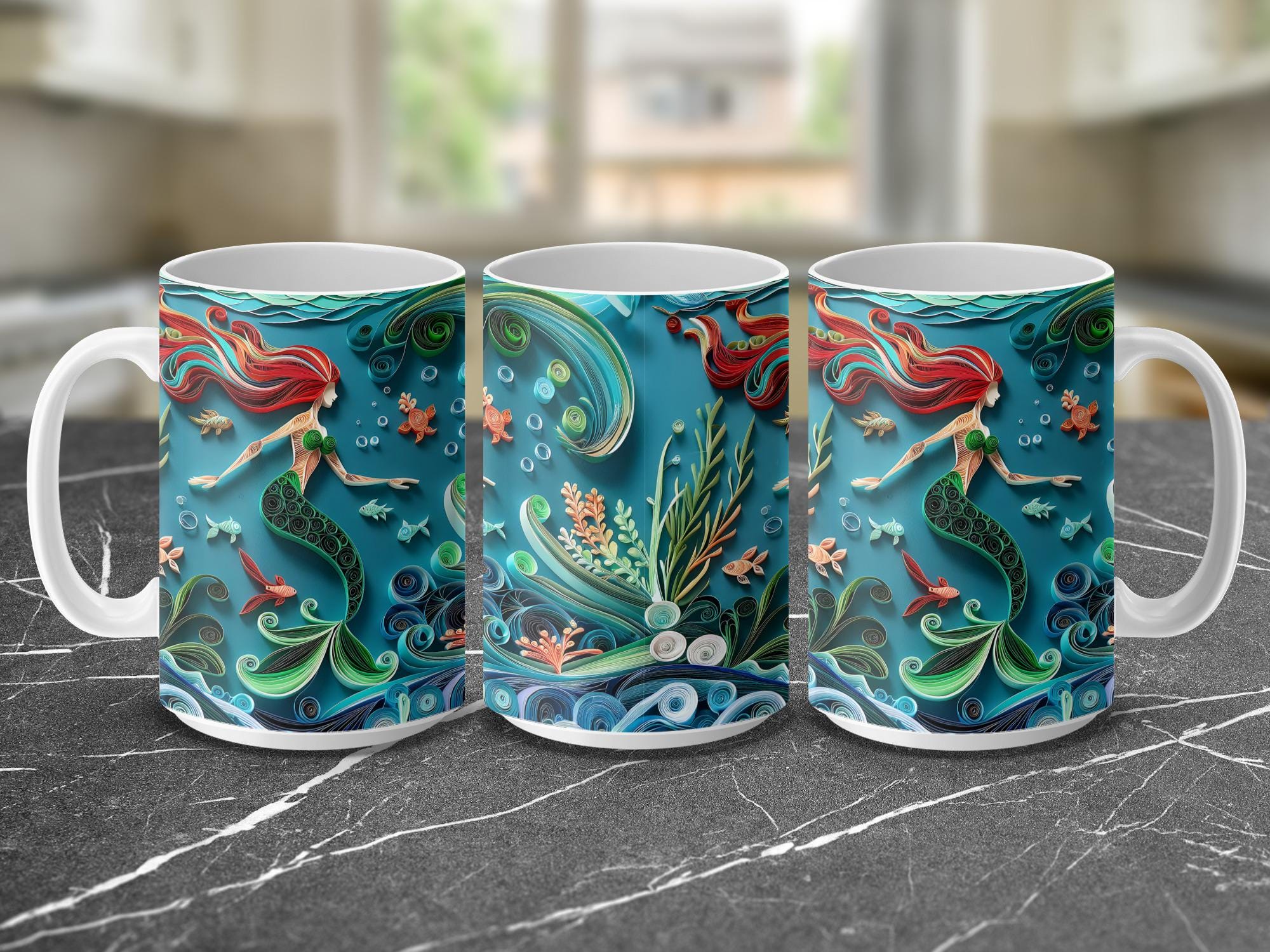Mermaid Mug Wrap PNG: Ocean Scene Sublimation Design (Digital Download))
