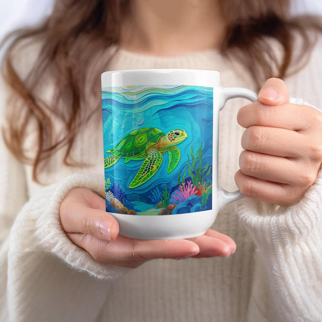 Sea Turtle Mug Wrap: Ocean Life Sublimation Design (Digital Download 15oz PNG File)