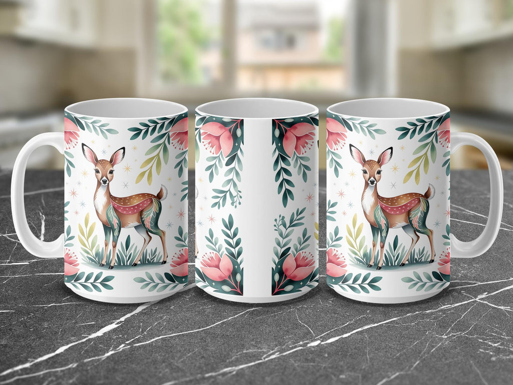 Deer Mug Wrap: Floral Watercolor Sublimation Design (Digital Download)