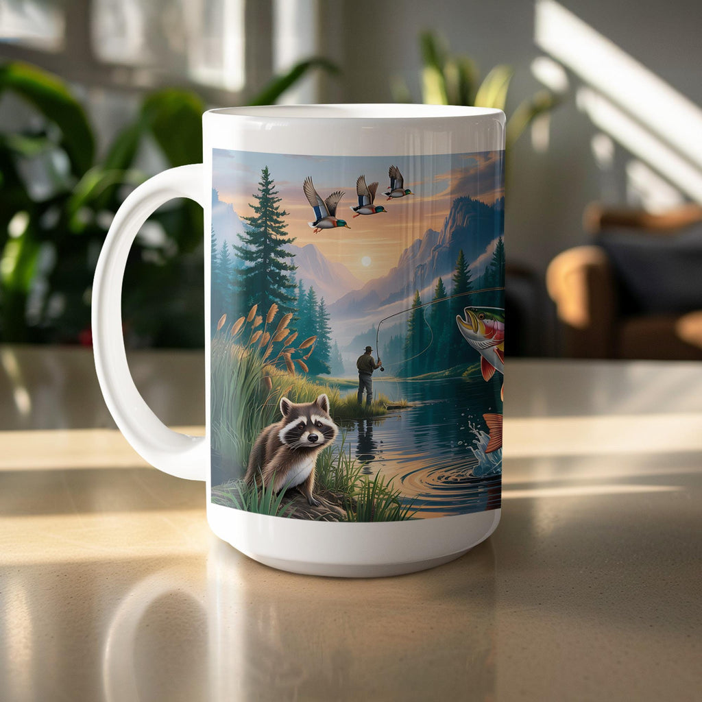 Rainbow Trout Fishing Mug Wrap: Raccoon Art Sublimation Design (Digital Download)