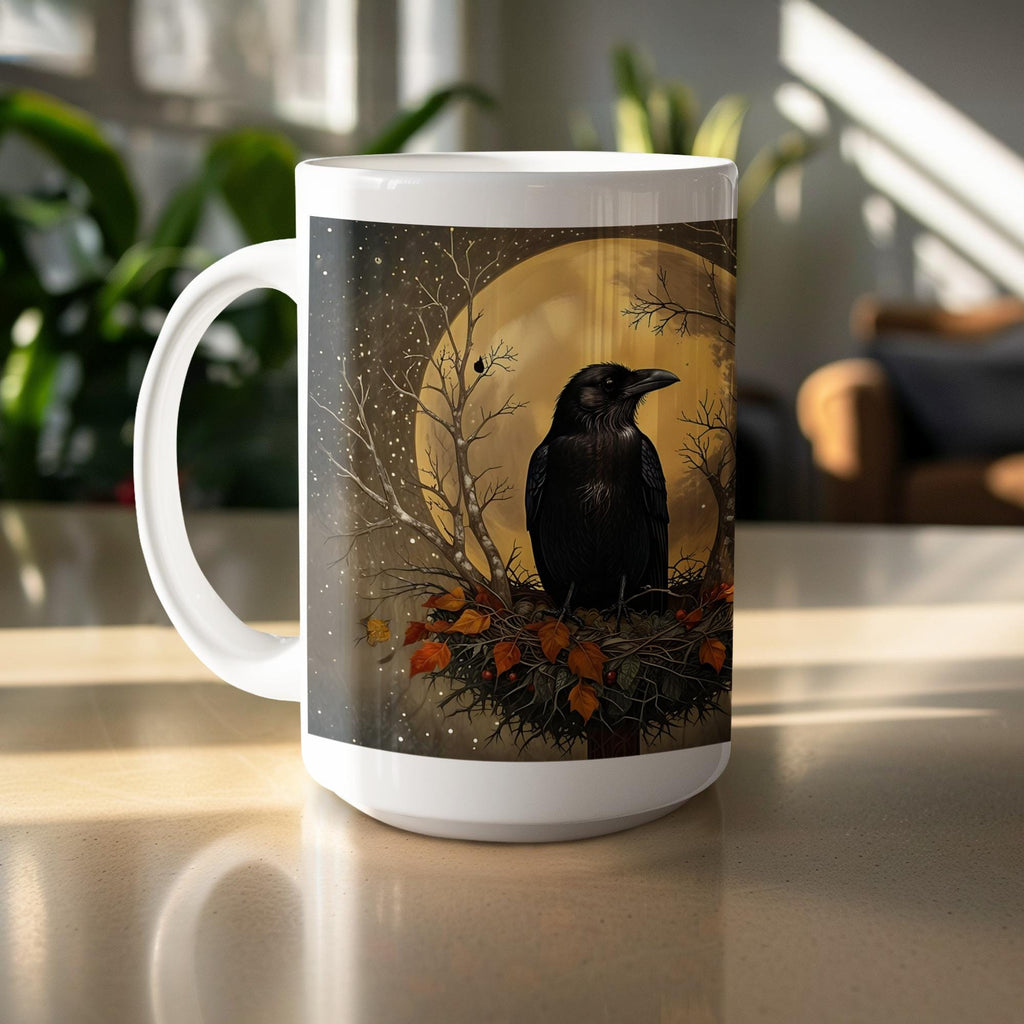 Raven Moon Mug Wrap: Autumn Gothic Design (Digital Download, 15oz PNG File