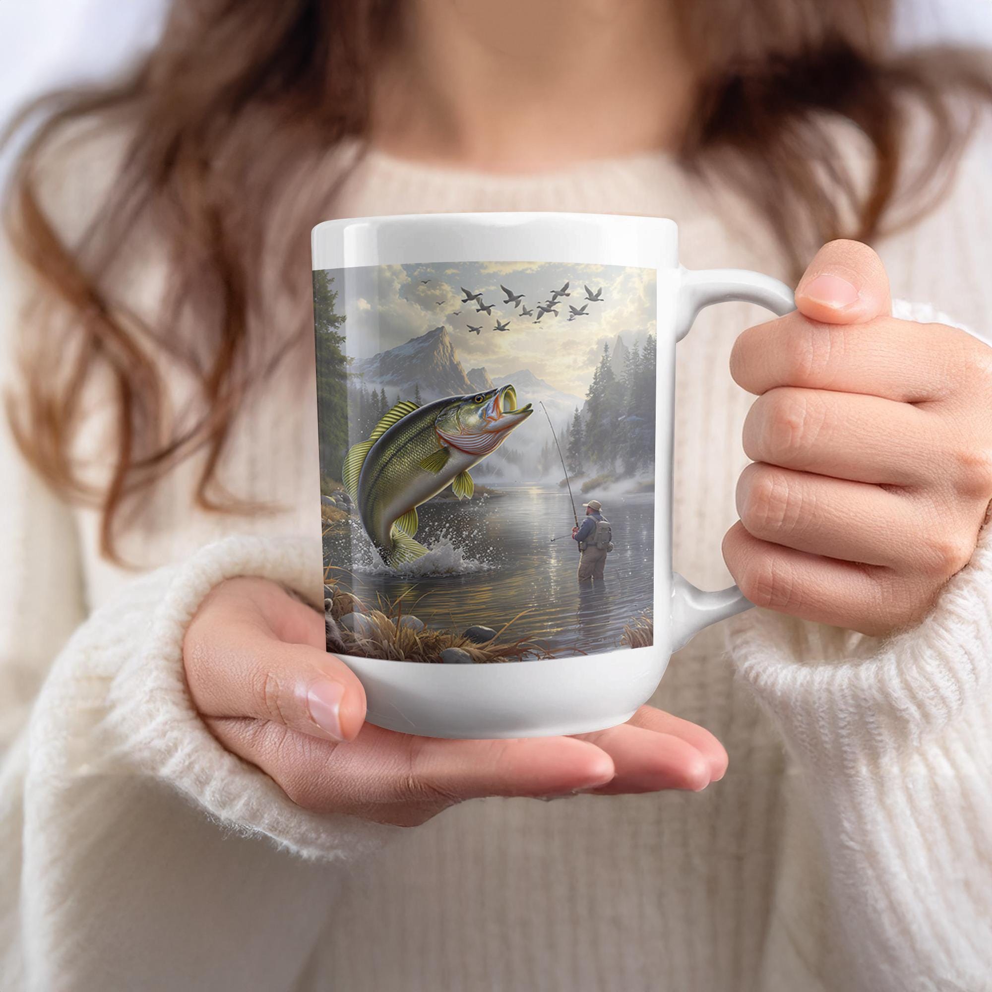 Bass Fishing Mug Wrap: Fisherman Sublimation Design (Digital Download, 15oz PNG)