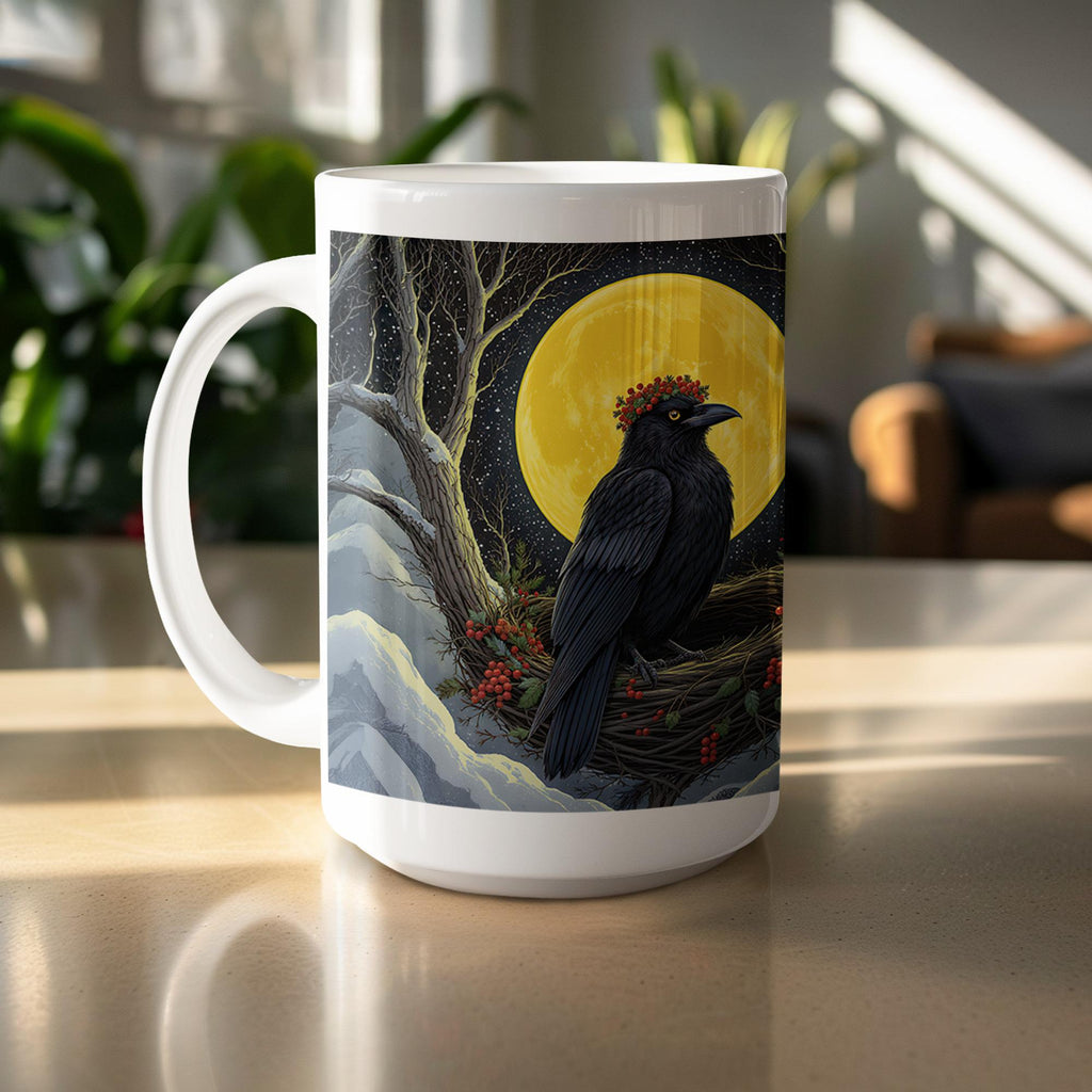 Raven Full Moon Mug Wrap: Winter Bird Sublimation Design (Digital Download)