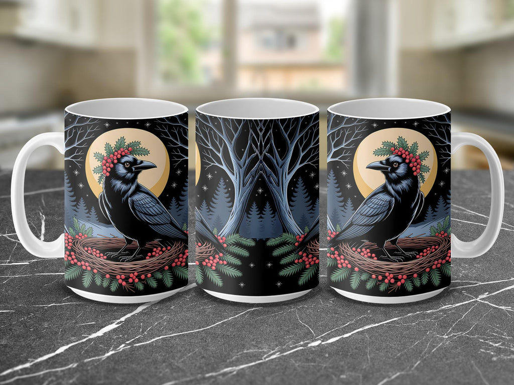 Raven Mug Wrap: Winter Solstice Crow Design (15oz PNG Digital Download