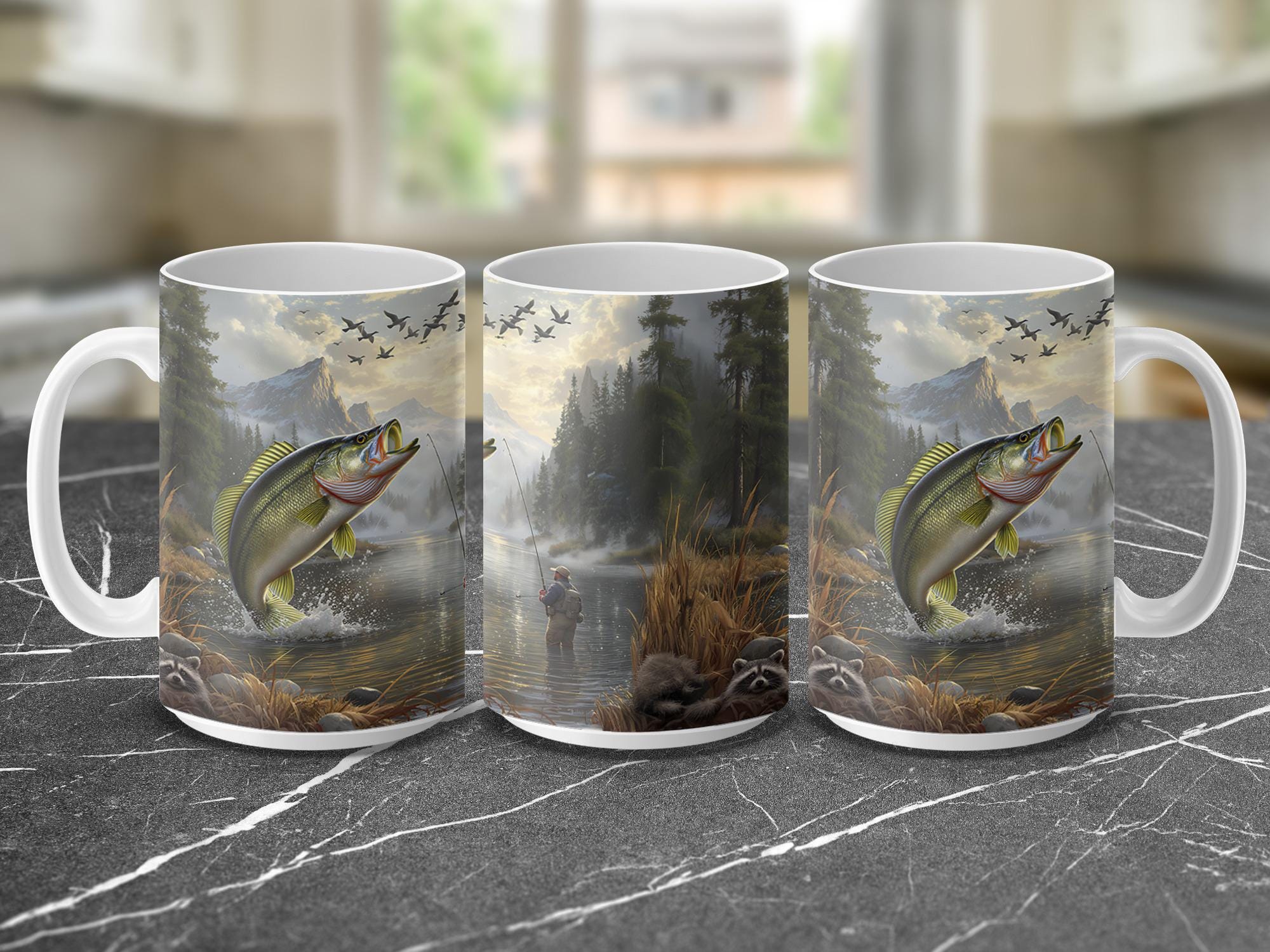 Bass Fishing Mug Wrap: Fisherman Sublimation Design (Digital Download, 15oz PNG)