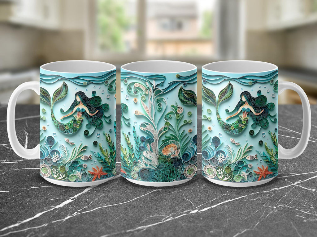 Mermaid Mug Wrap: Paper Quilling Art, Undersea Design (Digital Download)