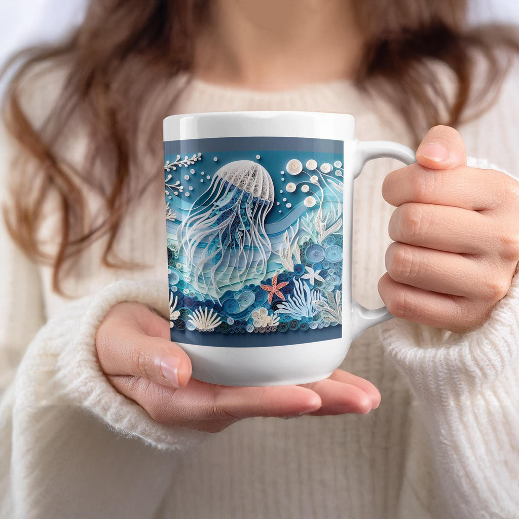 Quilled Jellyfish Mug Wrap: Blue Ocean Sublimation Design (Digital Download)