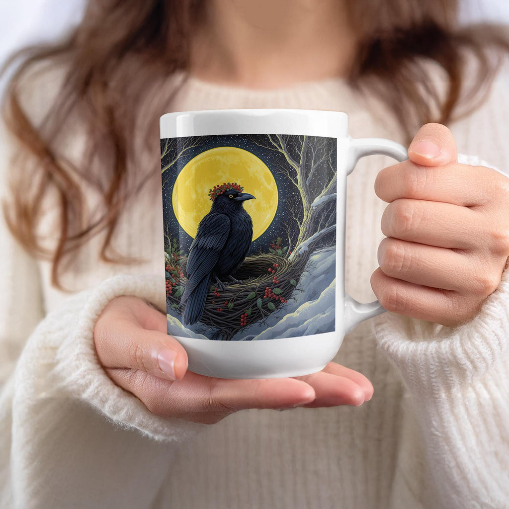 Raven Full Moon Mug Wrap: Winter Bird Sublimation Design (Digital Download)