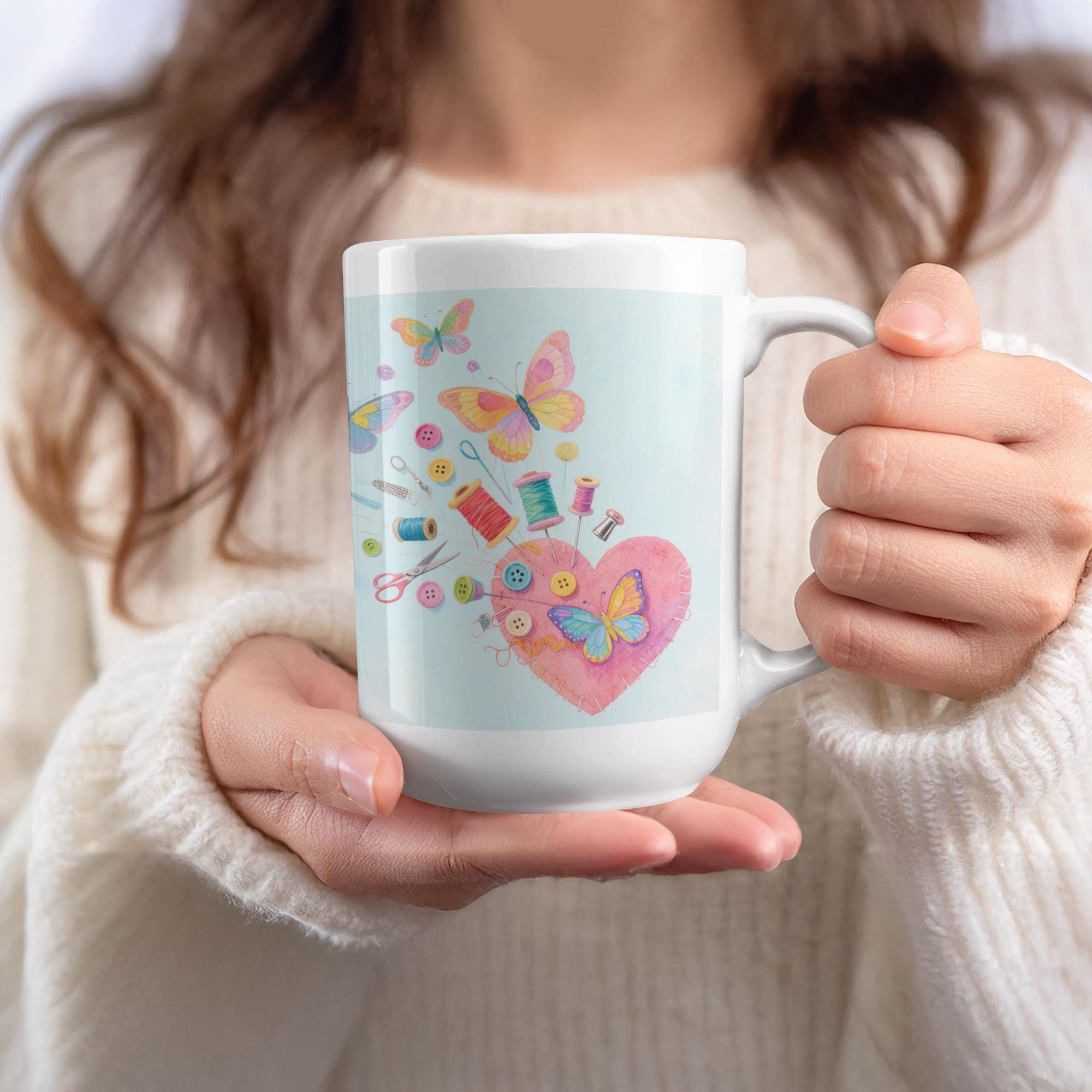 Butterfly Sewing Mug Wrap: 15oz Sublimation Design (Digital Download