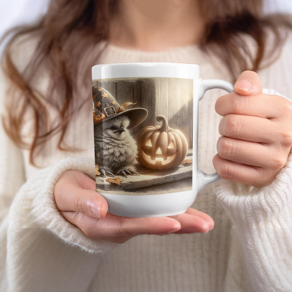 Halloween Chick Mug Wrap, 15oz Pumpkin Mug PNG, Spooky Sublimation Design, Witch Hat Art, Halloween Fall Wrap, Chicken Mug, Digital Download