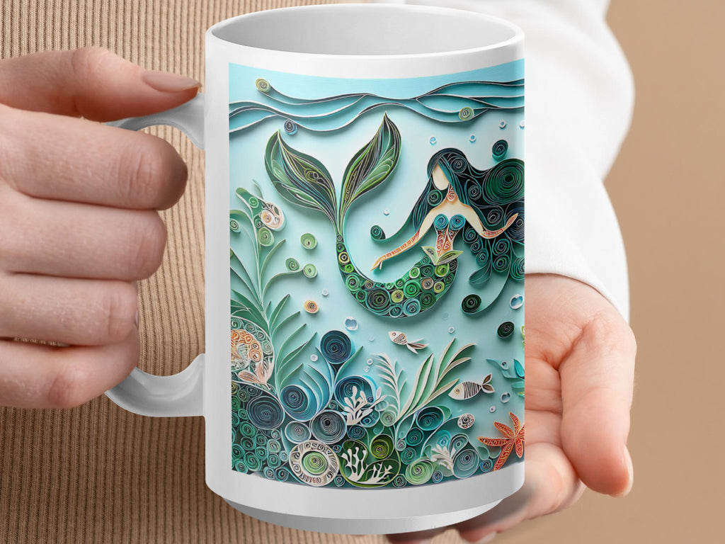 Paper Quilling Mermaid Mug: Ocean Art Coffee Cup