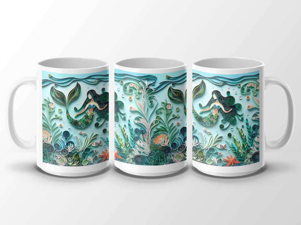 Paper Quilling Mermaid Mug: Ocean Art Coffee Cup