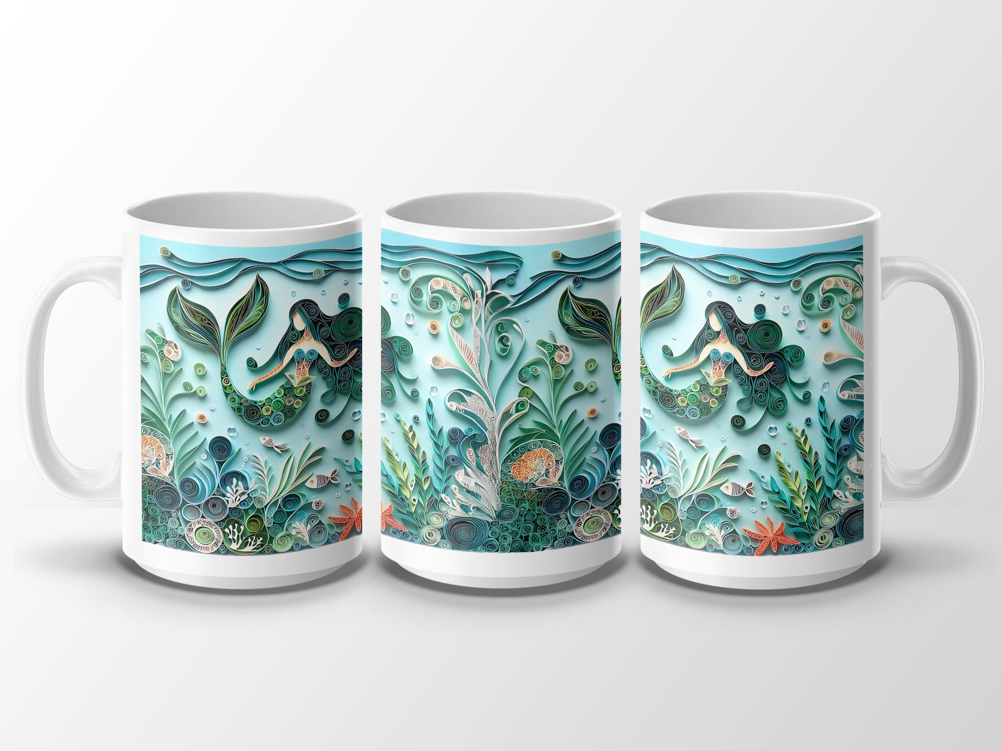 Paper Quilling Mermaid Mug: Ocean Art Coffee Cup
