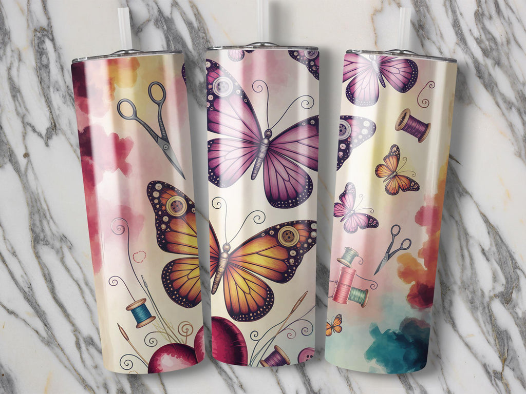 Butterfly Sewing Tumbler Wrap: 20oz Skinny Tumbler Design (Digital Download