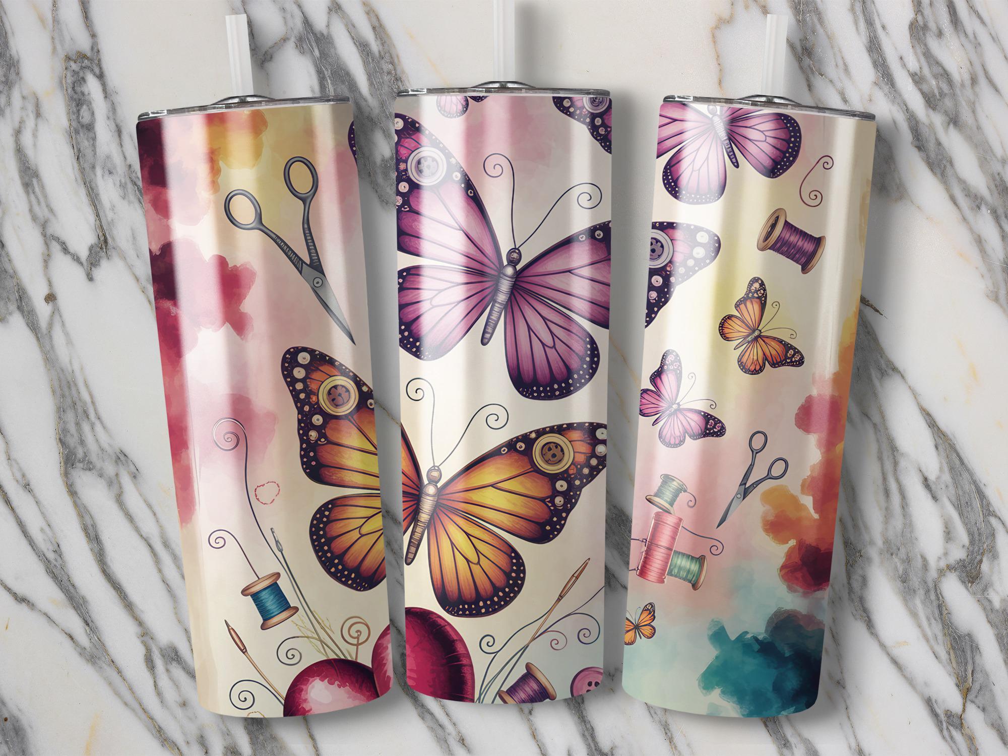 Butterfly Sewing Tumbler Wrap: 20oz Skinny Tumbler Design (Digital Download