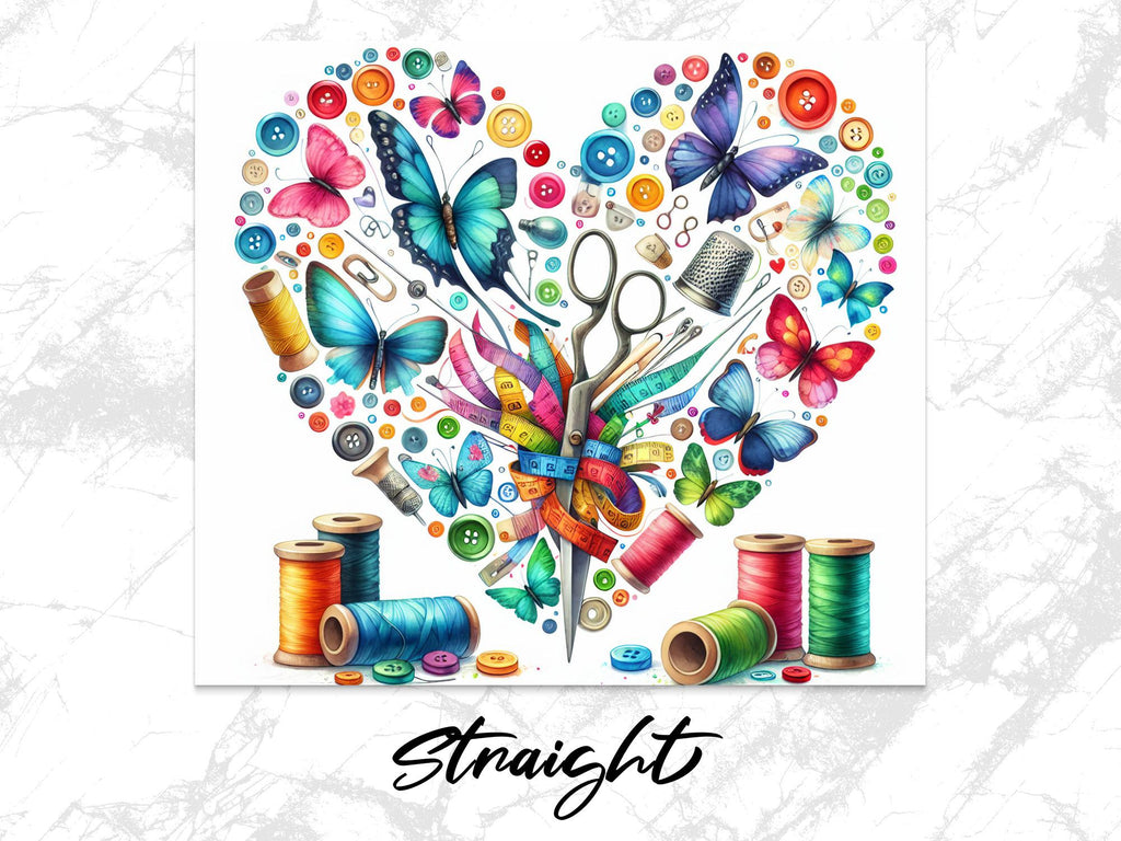 Butterfly Sewing Tumbler Wrap: Colorful Buttons, Spools PNG (Digital Download 20oz Skinny Tumbler Design)