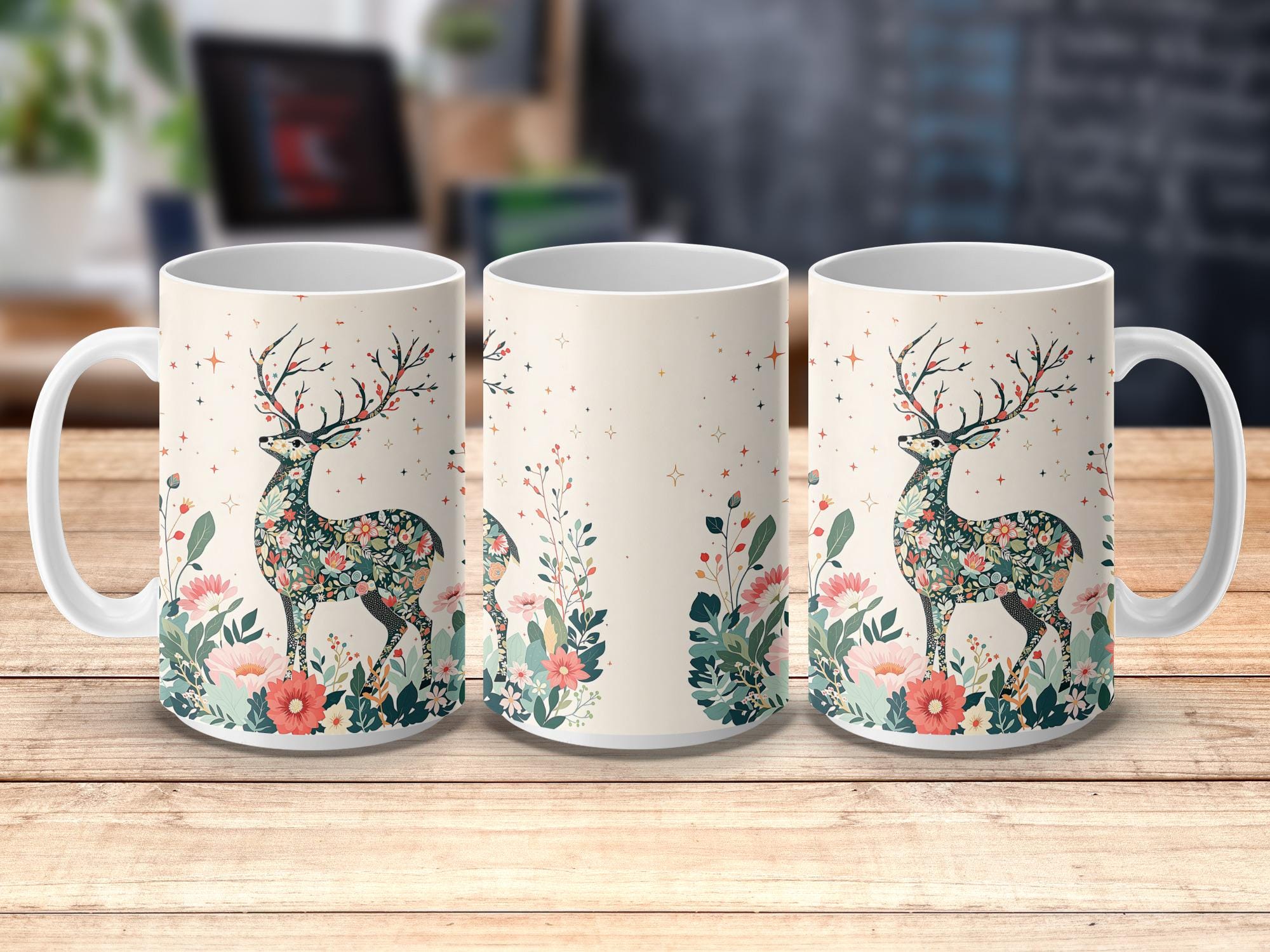 Floral Deer Coffee Mug: Cottagecore Nature Lover Gift
