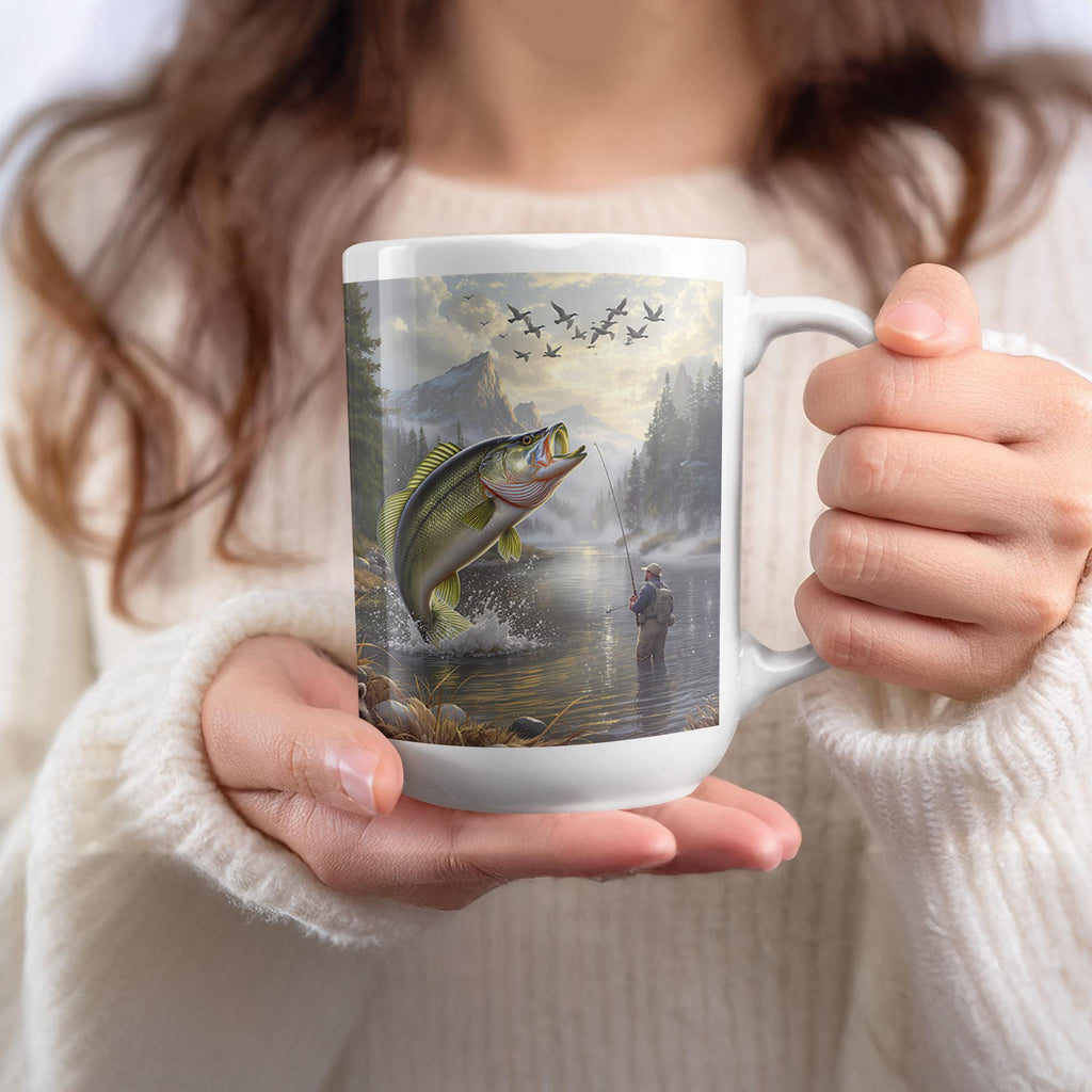 Largemouth Bass Fishing Mug: Ceramic Coffee Cup, Fisherman Gift