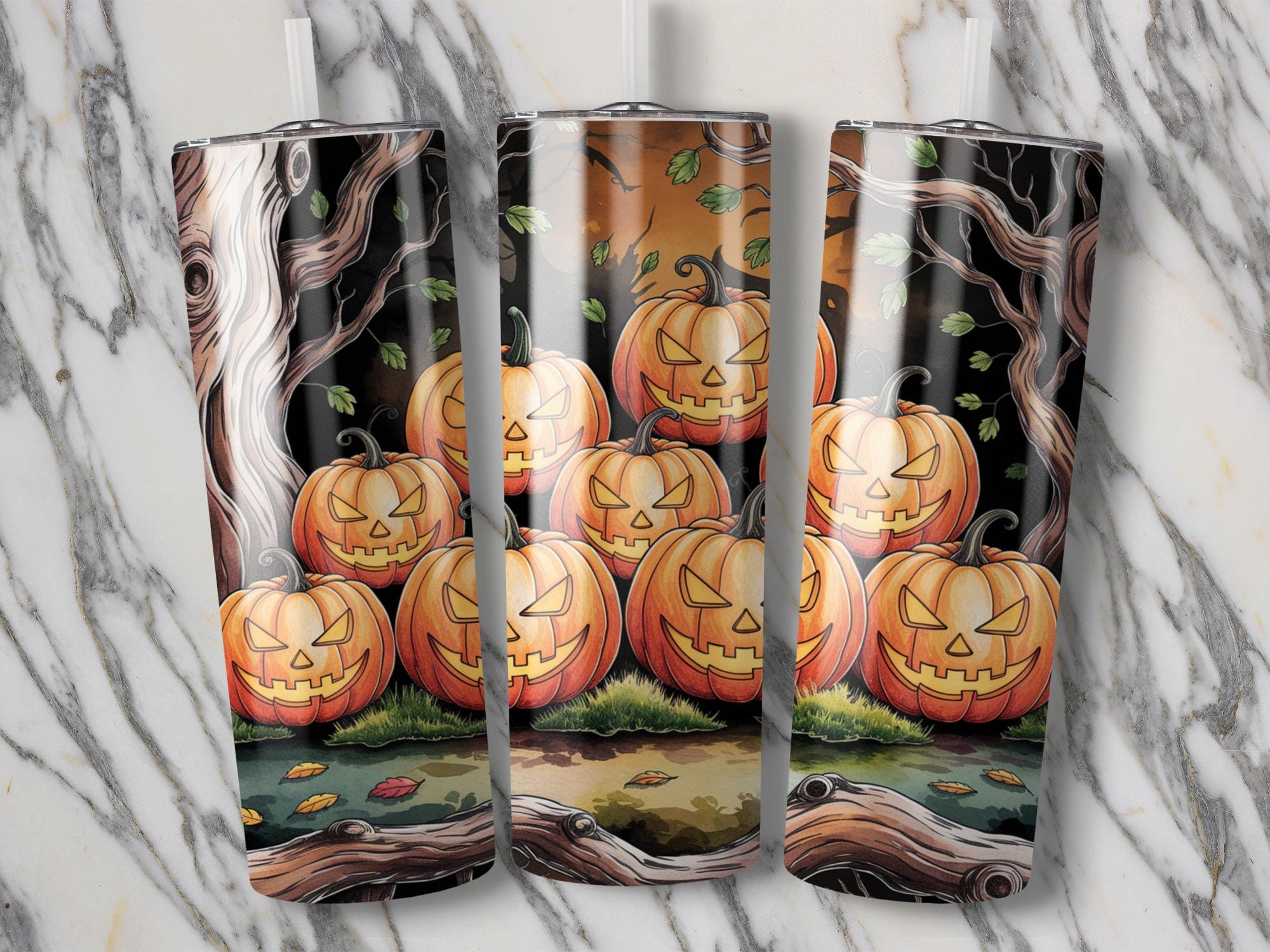 Spooky Halloween Pumpkins Tumbler Wrap - Sublimation Design (PNG Digital Download)