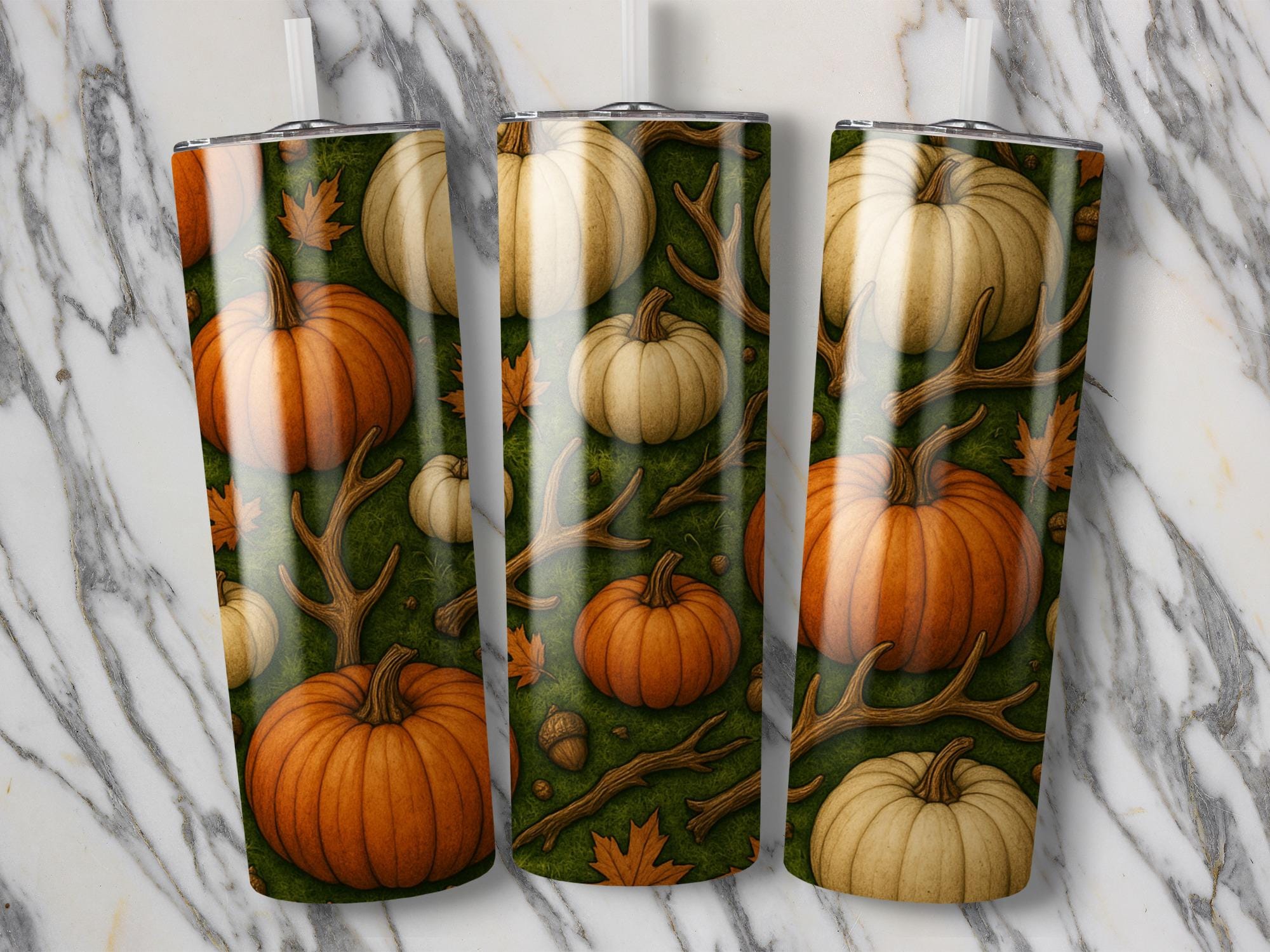 Pumpkin Antler Tumbler Wrap: Fall Harvest Design (Digital Download PNG File 20oz Tumbler )