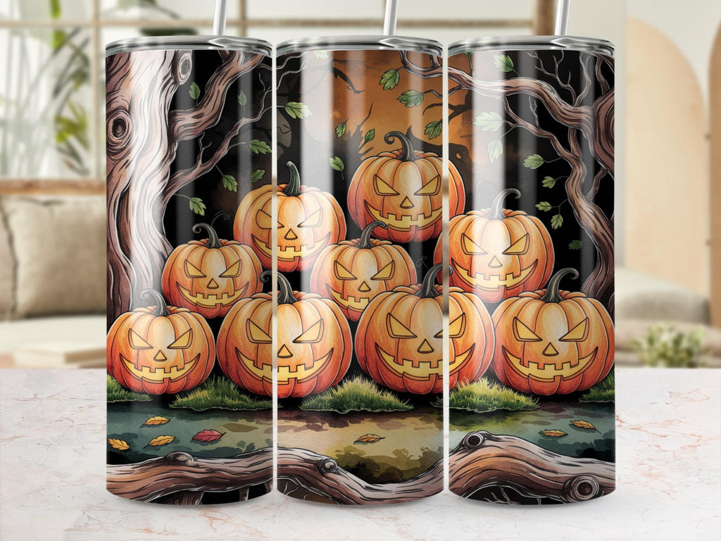 Spooky Halloween Pumpkins Tumbler Wrap - Sublimation Design (PNG Digital Download)