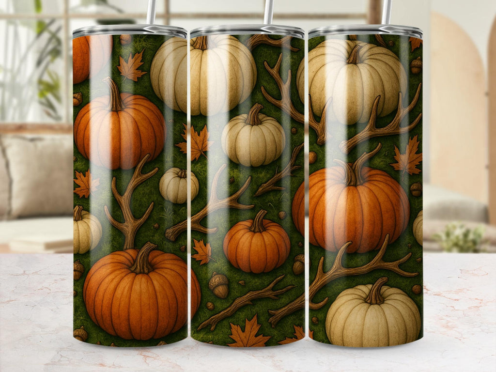Pumpkin Antler Tumbler Wrap: Fall Harvest Design (Digital Download PNG File 20oz Tumbler )