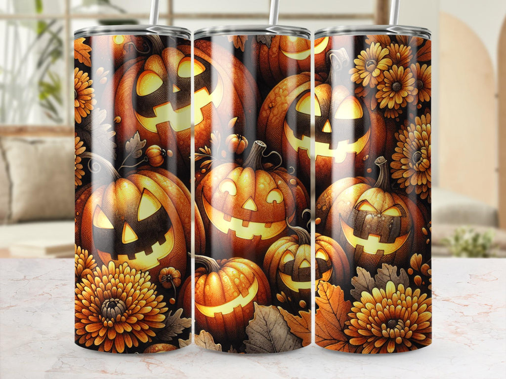 Jack O'Lantern Tumbler Wrap: Spooky Halloween Pumpkins Design (PNG Digital Download)
